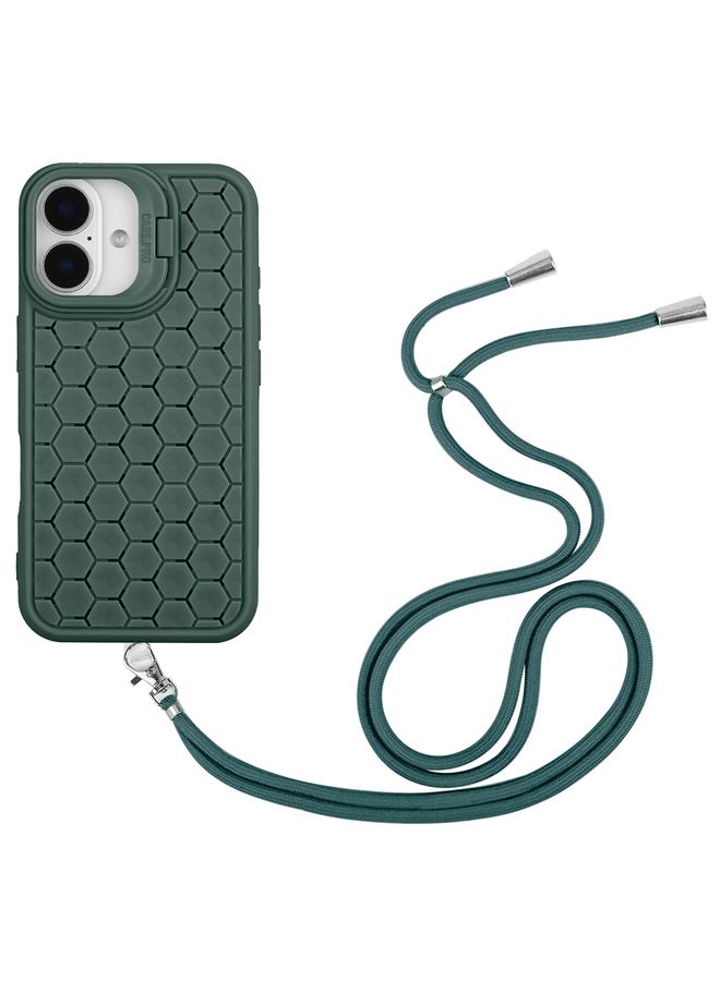 اس-توب جراب لهاتف iPhone 16 مزود بحامل عدسات مشعة على شكل خلية نحل من Magsafe مع حبل - Image 2