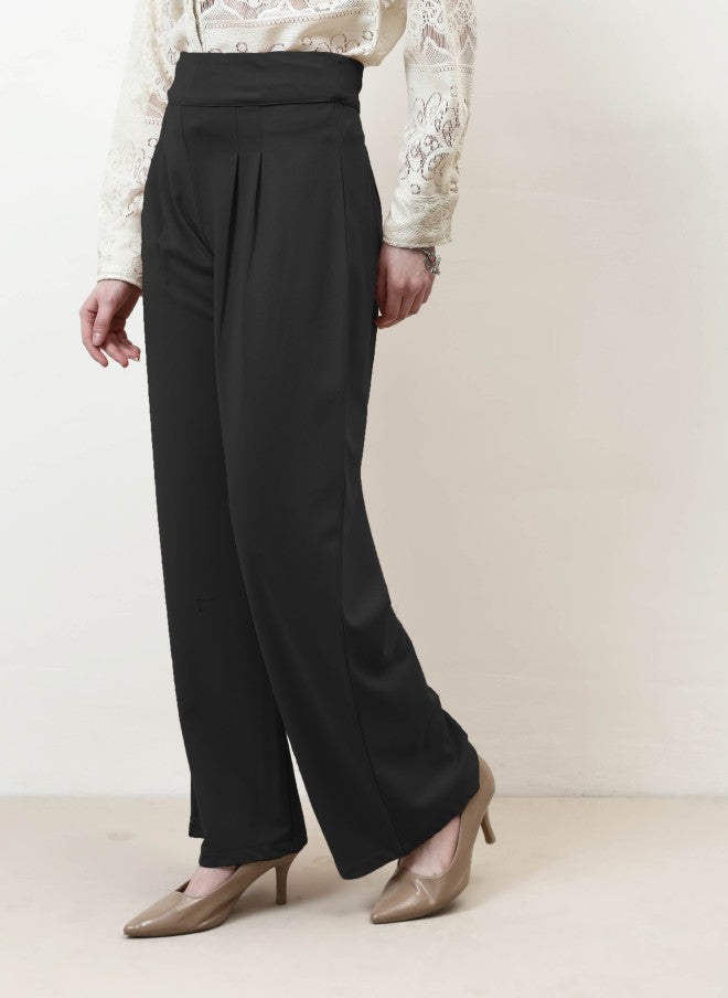 Athena سروال نسائي أسود بتصميم مريح مع طيات - Image 3