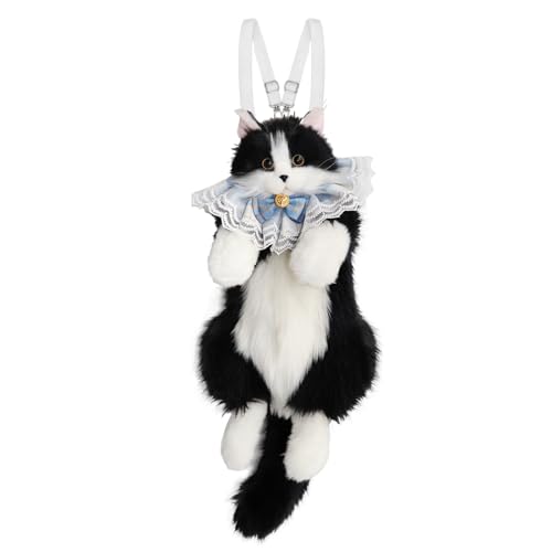 Krifey Stuffed Animals Backpack, Cute Cat plush Backpack, Realistic Animal Handcrafted Daypack with Adjustable Straps, Birthday Gifts for Women, Tuxedo Cat - Image 1