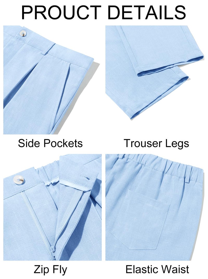 Runcati Mens Casual Pants Elastic Waist Lightweight Loose Fit Pleated Slacks Summer Beach Yoga Trousers Sky Blue - Image 5