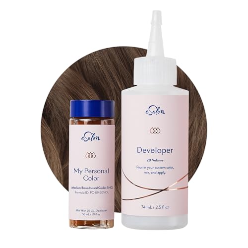 eSalon Permanent Hair Color Hair Dye Complete Kit Medium Brown Natural Golden Personal Colorist Kit for Up To 100 Gray Coverage for All Hair Types ProfessionalGrade AmmoniaFree Hair Dye - Image 2