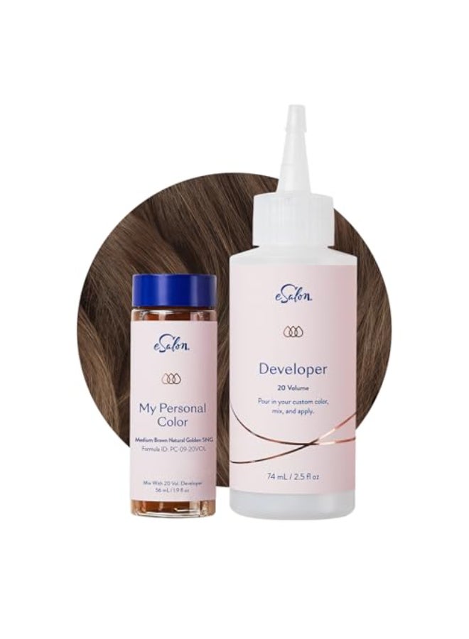 eSalon Permanent Hair Color Hair Dye Complete Kit Medium Brown Natural Golden Personal Colorist Kit for Up To 100 Gray Coverage for All Hair Types ProfessionalGrade AmmoniaFree Hair Dye - Image 1