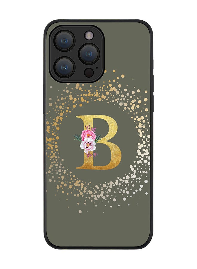 Stylizedd Cover for iPhone 15 Pro Max Case Rugged Black Slim Flexible Protective Cover Custom Monogram Initial Letter Floral Pattern Alphabet - B (Olive Green) - Image 1