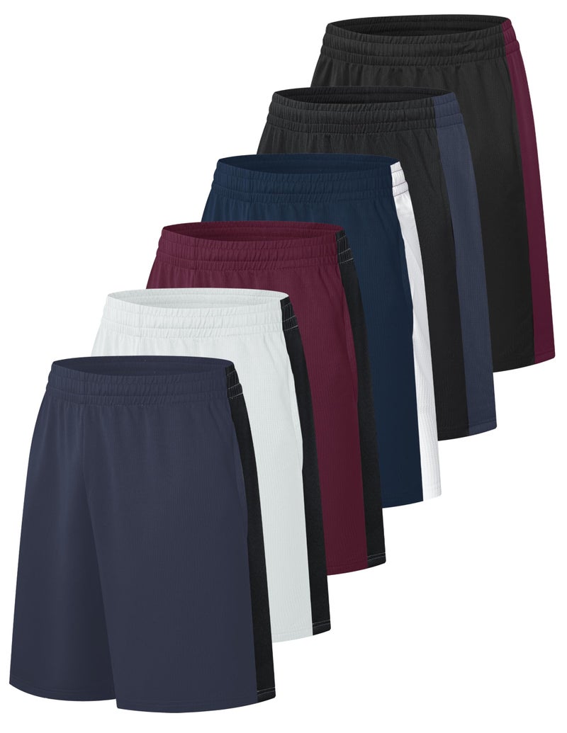 OYGSieg 6 Pack Mens Mesh Athletic Basketball Shorts Gym Shorts with Pockets, Quick Dry Workout Running Shorts Casual for Men C M - Image 1