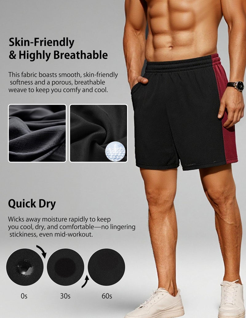 OYGSieg 6 Pack Mens Mesh Athletic Basketball Shorts Gym Shorts with Pockets, Quick Dry Workout Running Shorts Casual for Men C M - Image 4