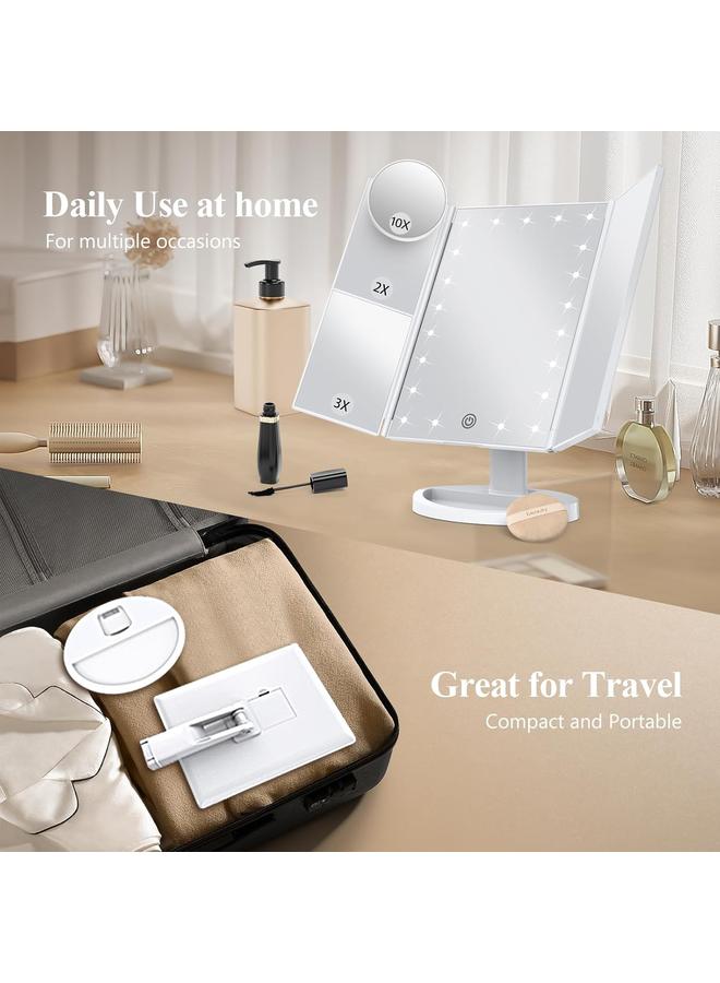 Bluejw Makeup Mirror Vanity Mirror with Lights, 2X 3X 10X Magnification, Lighted Makeup Mirror, Touch Control, Trifold Makeup Mirror, Dual Power Supply, Portable LED Makeup Mirror, Women Gift (White) - Image 5