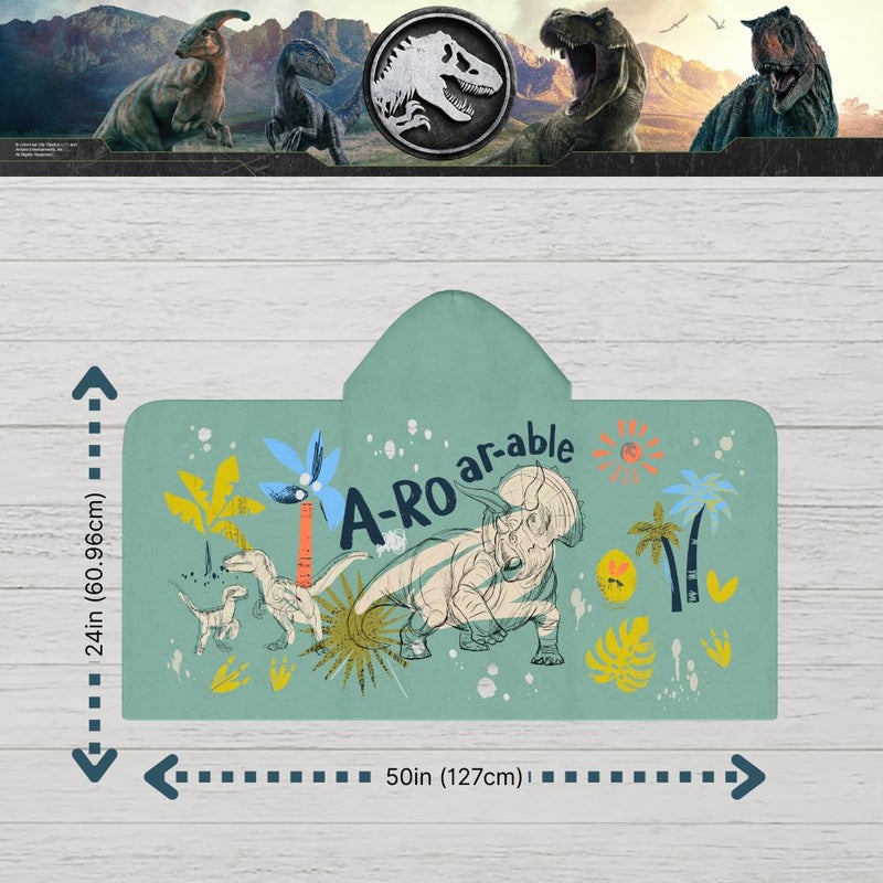 Franco Jurassic World Kids Super Soft Bath/Pool/Beach Soft Cotton Terry Hooded Towel Wrap  24 in x 50 in  (Officially Licensed Product) by Franco - Image 3
