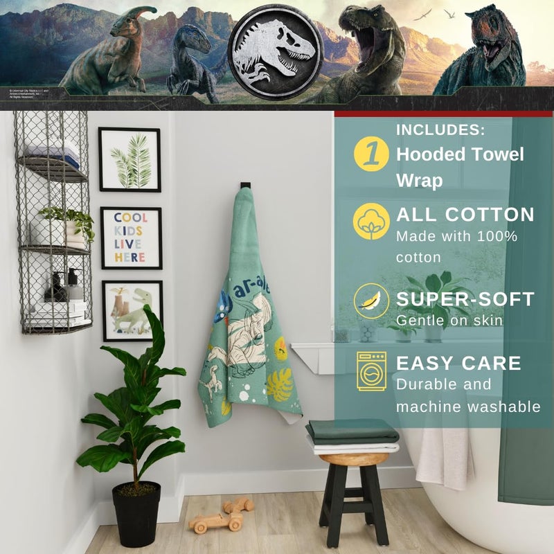 Franco Jurassic World Kids Super Soft Bath/Pool/Beach Soft Cotton Terry Hooded Towel Wrap  24 in x 50 in  (Officially Licensed Product) by Franco - Image 2