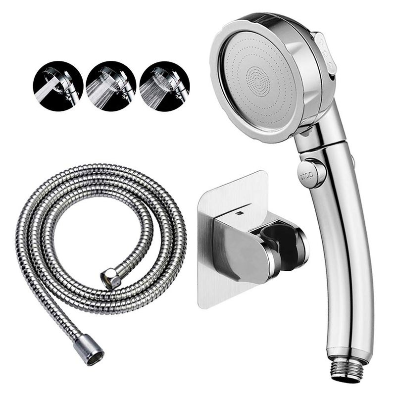 KAIYING Drill-Free High Pressure Handheld Shower Head with ON/OFF Pause Switch 3 Spray Modes Water Saving Showerhead, Detachable Puppy Shower Accessories (M:Shower Head (Chrome)+Bracket+Hose) - Image 1