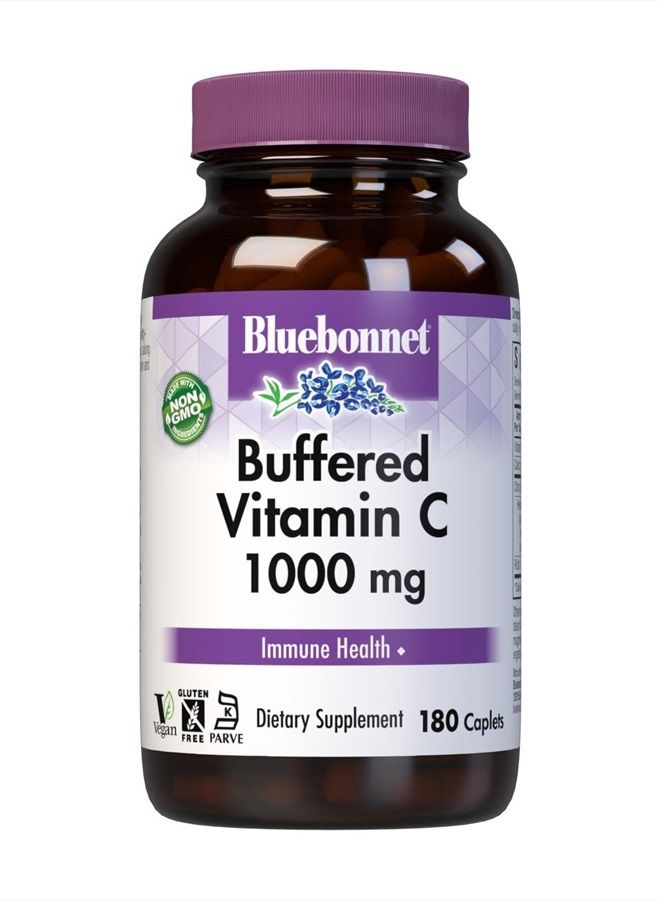 BlueBonnet Nutrition Buffered Vitamin C1000 mg Caplets Buffered Calcium Ascorbate, for Immune Health Soy Free Gluten Free NonGMO Kosher Dairy Free Vegan Caplets, White, Citrus, 180 Count - Image 1