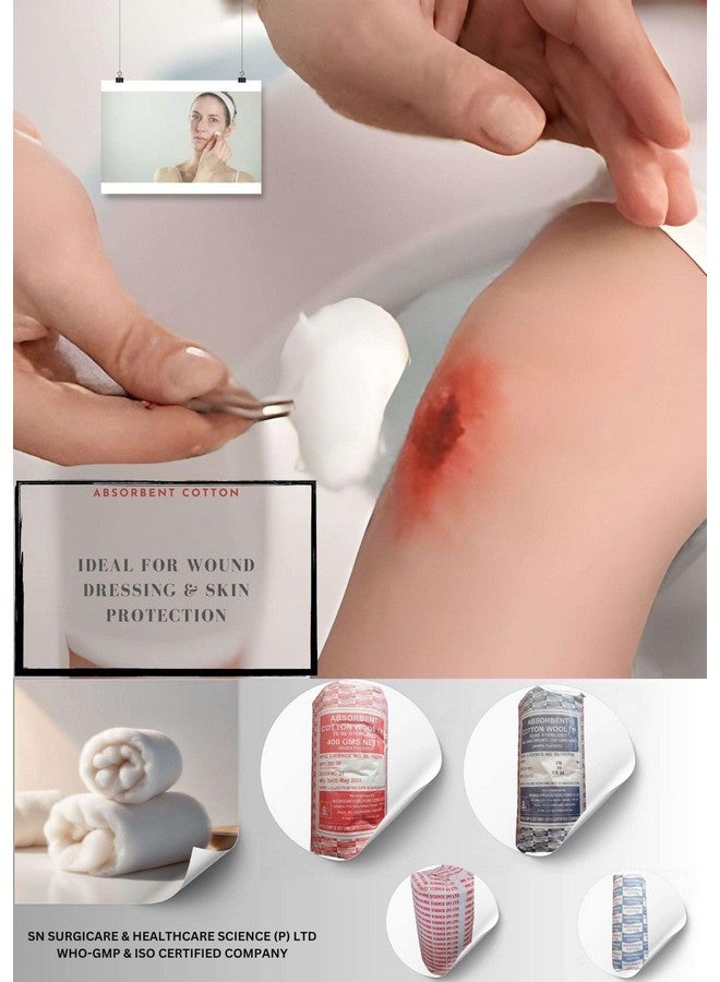 لفافة قطن ماصة (400 جرام صافي، جودة عالية، للاستخدام الطبي (عبوة من 4 قطع) - Image 2