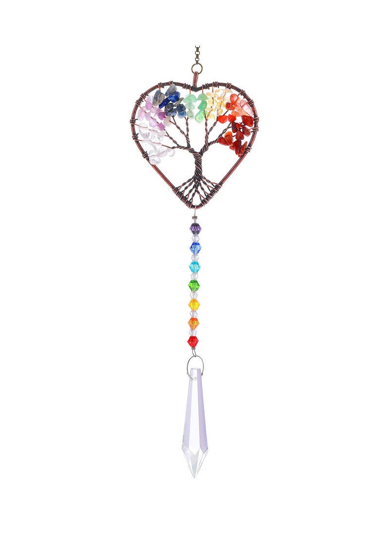 Heart Shaped Sun Catcher, Crystal Tree of Life Suncatchers Hanging Ornament Chakra Stones Window Crystal Ball Prism Pendant Garden Home Car Decor  - Image 1