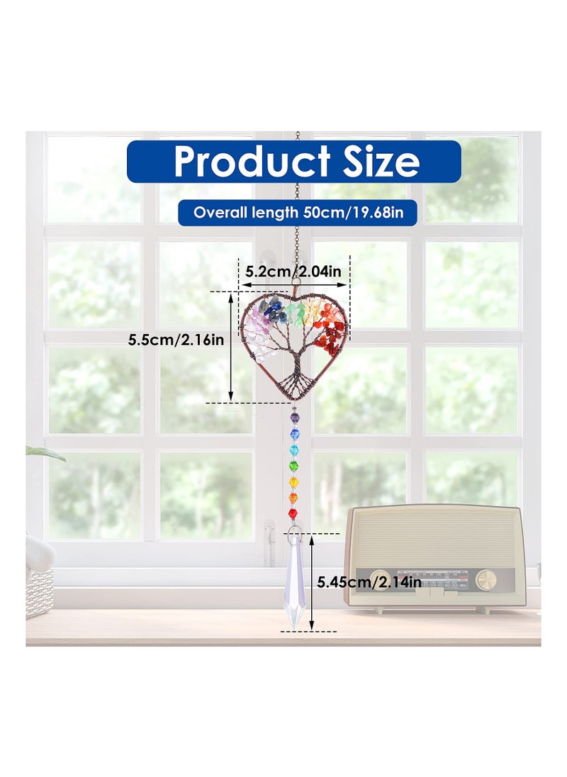 Heart Shaped Sun Catcher, Crystal Tree of Life Suncatchers Hanging Ornament Chakra Stones Window Crystal Ball Prism Pendant Garden Home Car Decor  - Image 3