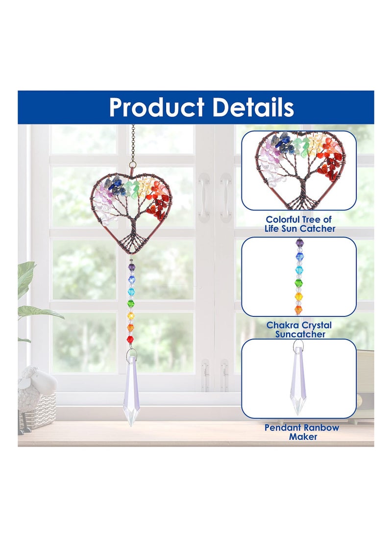 Heart Shaped Sun Catcher, Crystal Tree of Life Suncatchers Hanging Ornament Chakra Stones Window Crystal Ball Prism Pendant Garden Home Car Decor  - Image 5