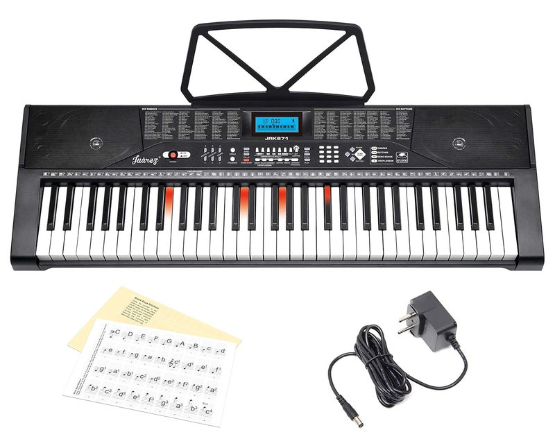 Juarez Opus JRK671 61-Key Portable Electronic Lighting Teaching Keyboard Piano with LCD Digital Display | Adapter | Key Note Stickers | Music Sheet Stand | 255 Rhythms | 255 Timbres | 50 Demos - Image 1