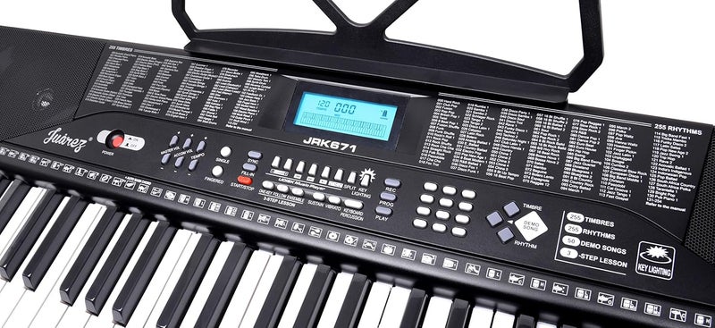 Juarez Opus JRK671 61-Key Portable Electronic Lighting Teaching Keyboard Piano with LCD Digital Display | Adapter | Key Note Stickers | Music Sheet Stand | 255 Rhythms | 255 Timbres | 50 Demos - Image 2