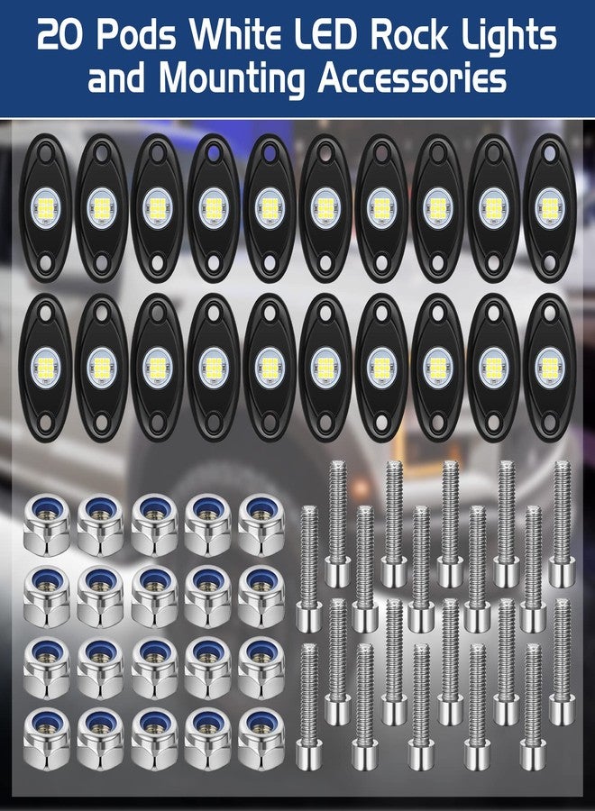 Treela 20 Pods Rock Lights White LED Lights for Car SUV Ambient Underglow Lights Waterproof Neon Trail Rig Lamp Lighting for Truck Motorcycle ATV UTV - Image 2