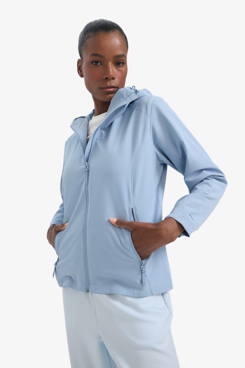 DeFacto Blue Woman DeFactoFit Regular Fit Silk Fabric Waterproof Rain Jacket Casual - Image 3