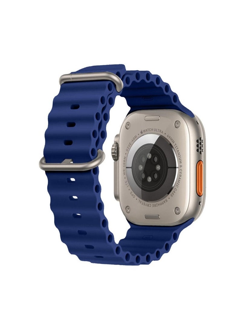 سوار ساعة أبل أوشن باند 49 ملم، 45 ملم، 44 ملم، 42 ملم من السيليكون الناعم باللون الأزرق - Image 3