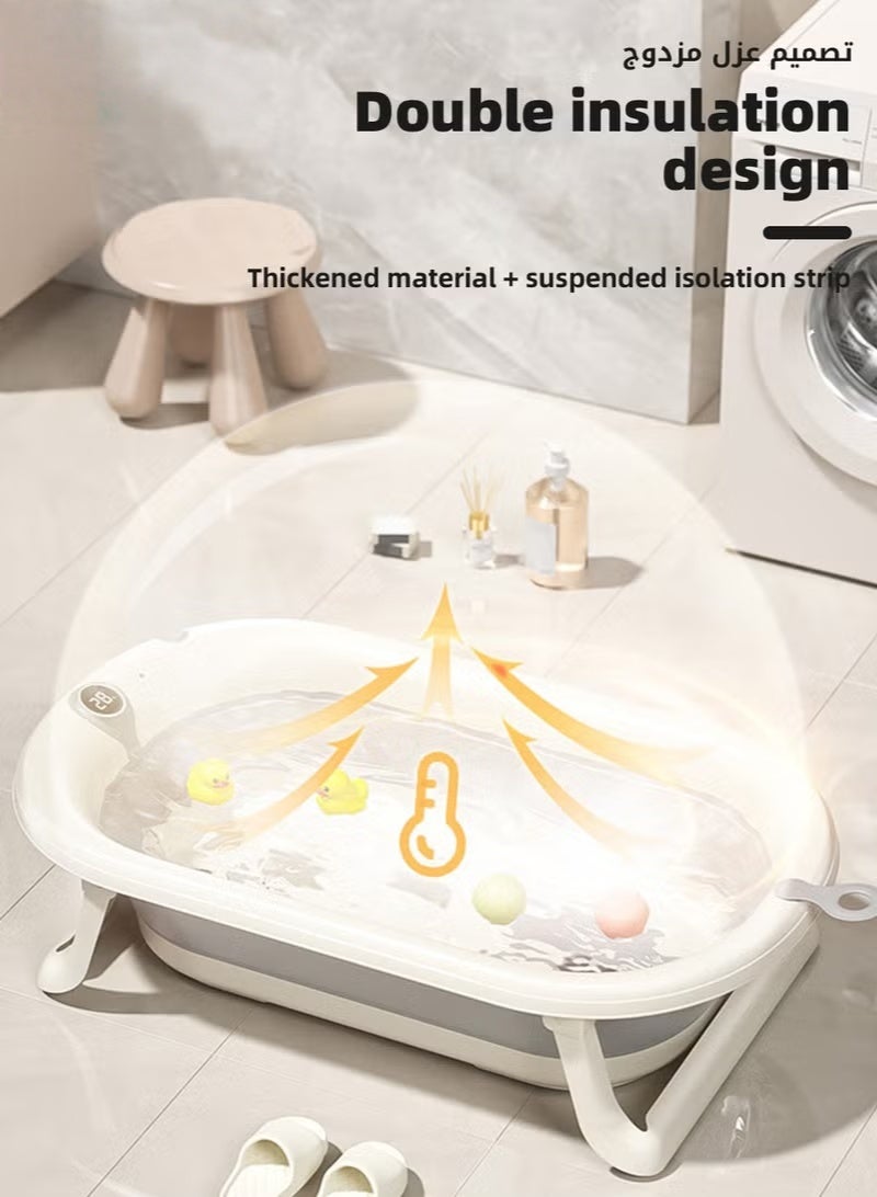 5 PCS Baby Bath Tub, Foldable Bathtub with Temperature Sensing + Baby Bath Chair + Shower Cap *1 + Washing Hair Shower Shampoo Cup *1 + Shampoo Brush *1 - Image 5