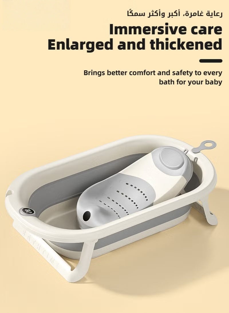 5 PCS Baby Bath Tub, Foldable Bathtub with Temperature Sensing + Baby Bath Chair + Shower Cap *1 + Washing Hair Shower Shampoo Cup *1 + Shampoo Brush *1 - Image 3