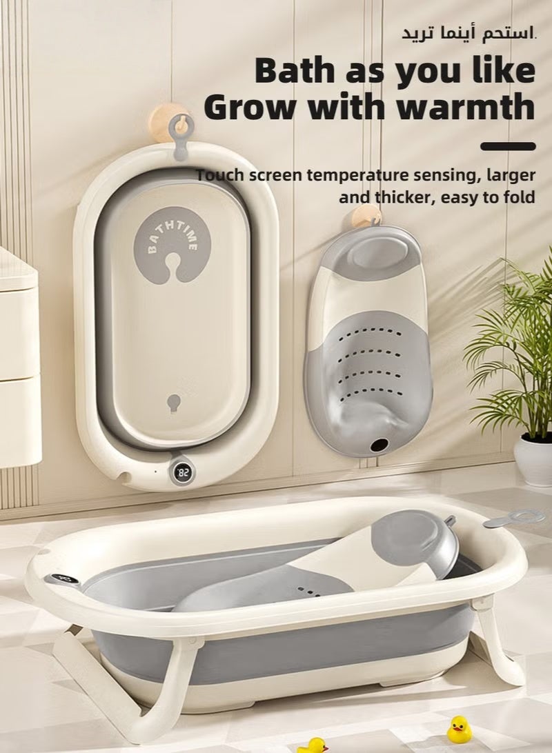 5 PCS Baby Bath Tub, Foldable Bathtub with Temperature Sensing + Baby Bath Chair + Shower Cap *1 + Washing Hair Shower Shampoo Cup *1 + Shampoo Brush *1 - Image 2