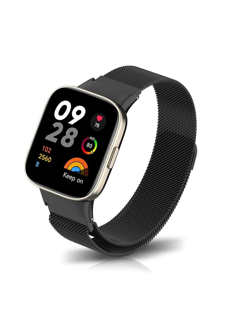 SYOSI SYOSI Replacement Band for Redmi Watch 3, Stainless Steel Metal Replacement Strap with Magnet, Mesh Metal Breathable Watch Band Compatible with Xiaomi Redmi Watch 3 Smart Watch (Black) - Image 1