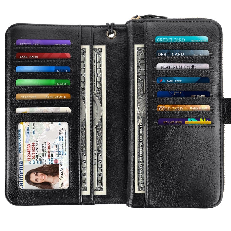 Coco Rossi Women Wallets Multi Card Case Wallet Clutch Wallet Card Holder Organizer Ladies Purse Wrist strap Purse, Black Butterfly - Image 2