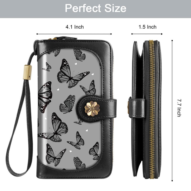Coco Rossi Women Wallets Multi Card Case Wallet Clutch Wallet Card Holder Organizer Ladies Purse Wrist strap Purse, Black Butterfly - Image 4
