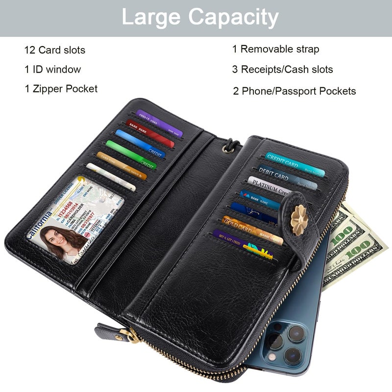Coco Rossi Women Wallets Multi Card Case Wallet Clutch Wallet Card Holder Organizer Ladies Purse Wrist strap Purse, Black Butterfly - Image 3