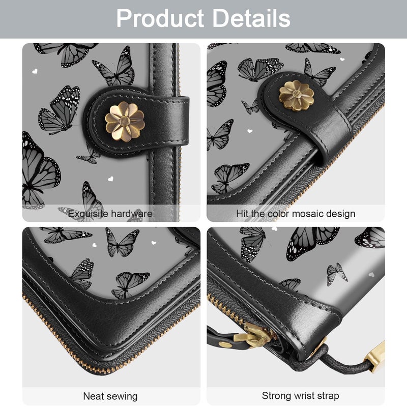 Coco Rossi Women Wallets Multi Card Case Wallet Clutch Wallet Card Holder Organizer Ladies Purse Wrist strap Purse, Black Butterfly - Image 5