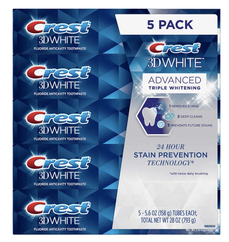 Crest 3D White Advance Whitening Flavoride Anticavity Toothpaste 5 Pack 56 Oz Net Wt 28 Oz - Image 1