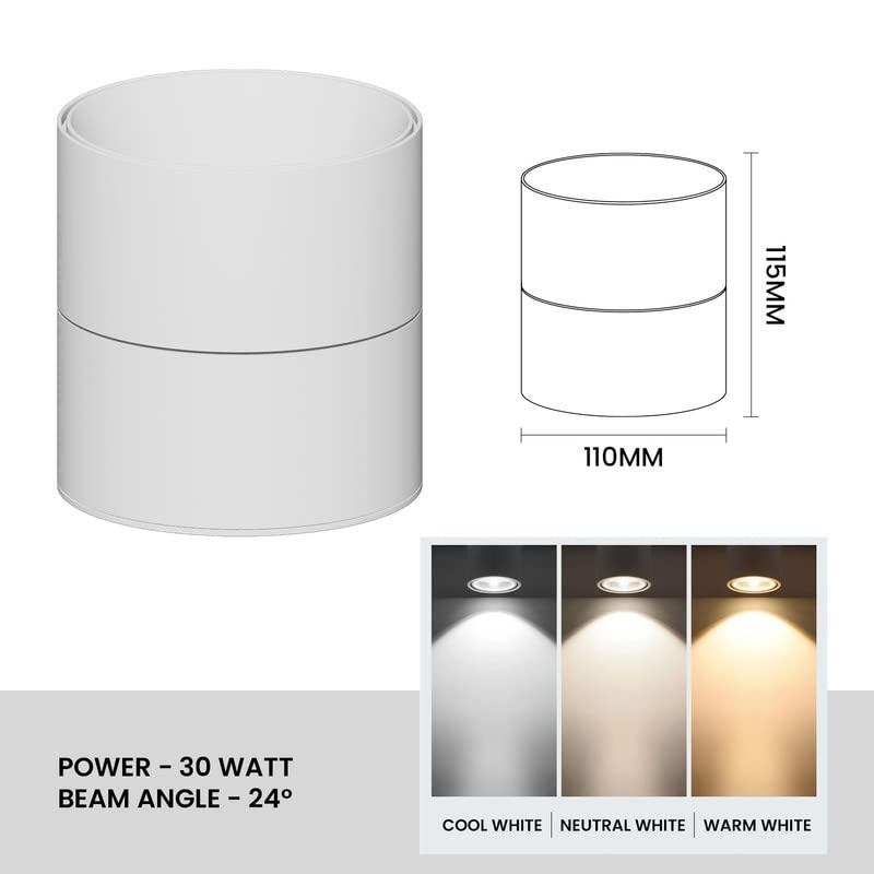 Harold Electricals 30 Watt 360 Degree Adjustable LED Surface COB Light - Wall/Ceiling Mountable -Pack of 1 (Warm White) White Body(Metal) - Image 2