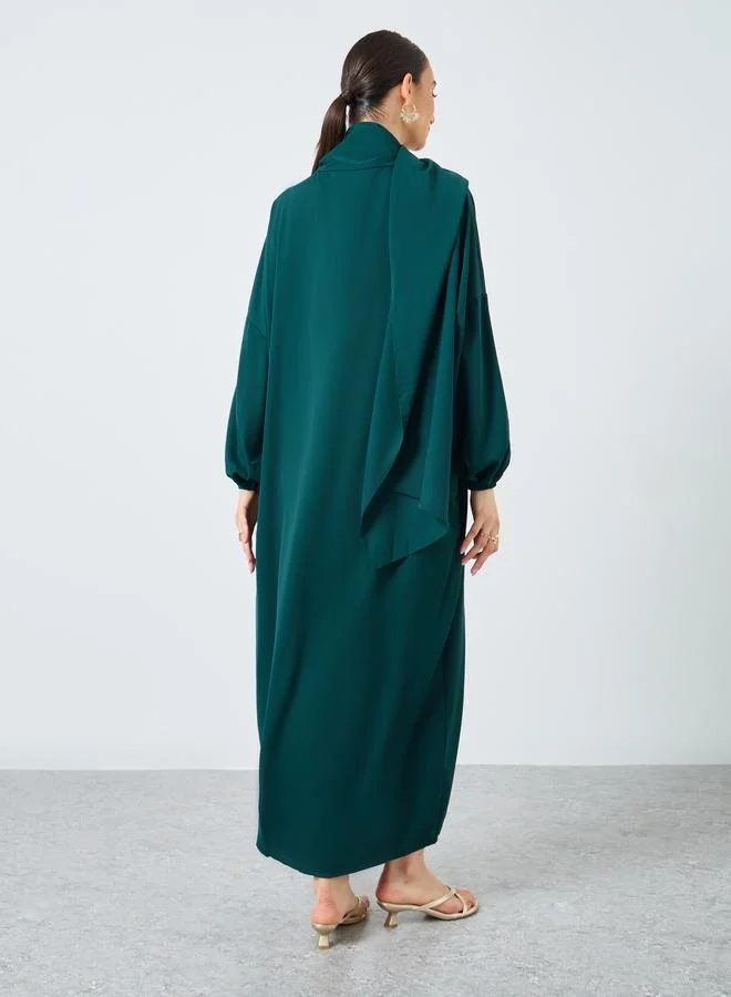 تايك تو Take Two Solid Long Sleeve Hooded Pocket Detail Abaya