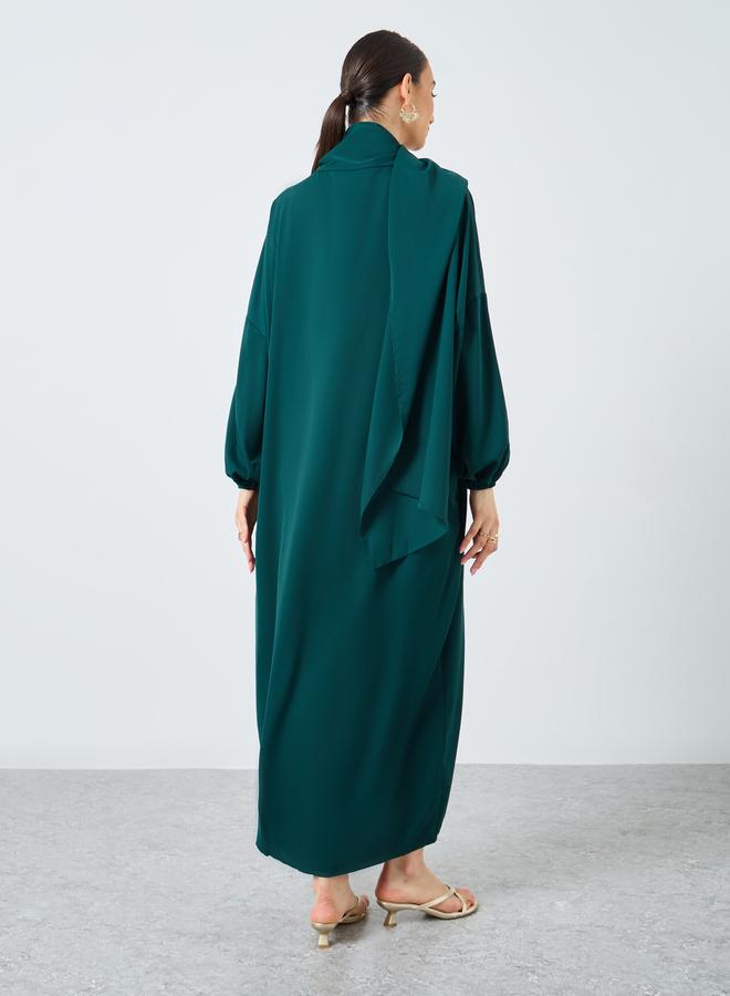 Take Two Green Volume Sleeves Abaya with Matching Scarf - Image 5