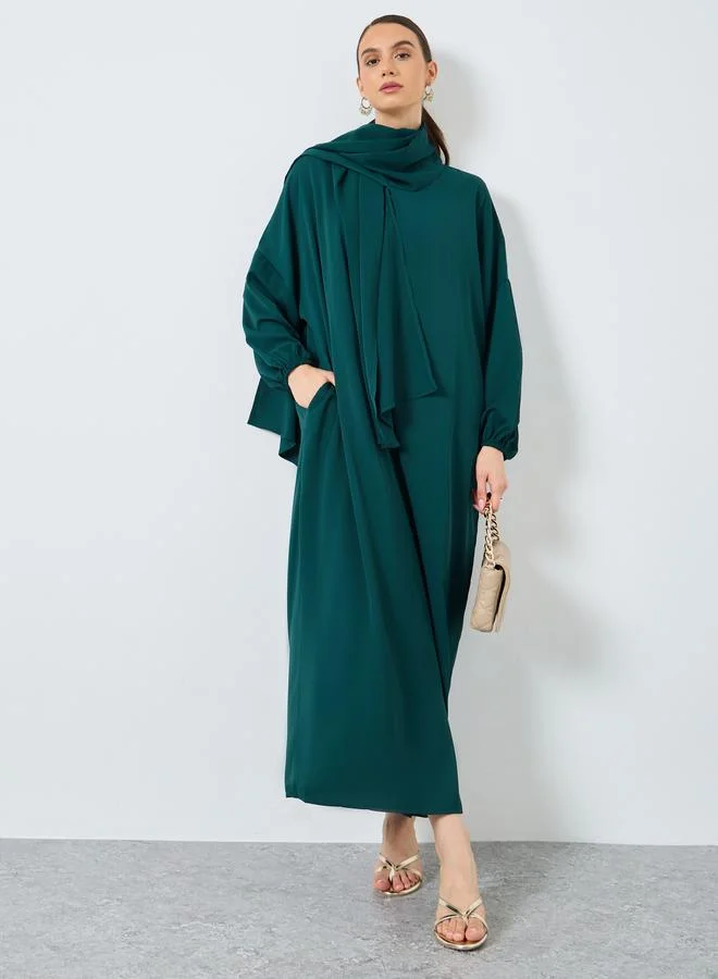 Take Two Take Two Solid Long Sleeve Hooded Pocket Detail Abaya
