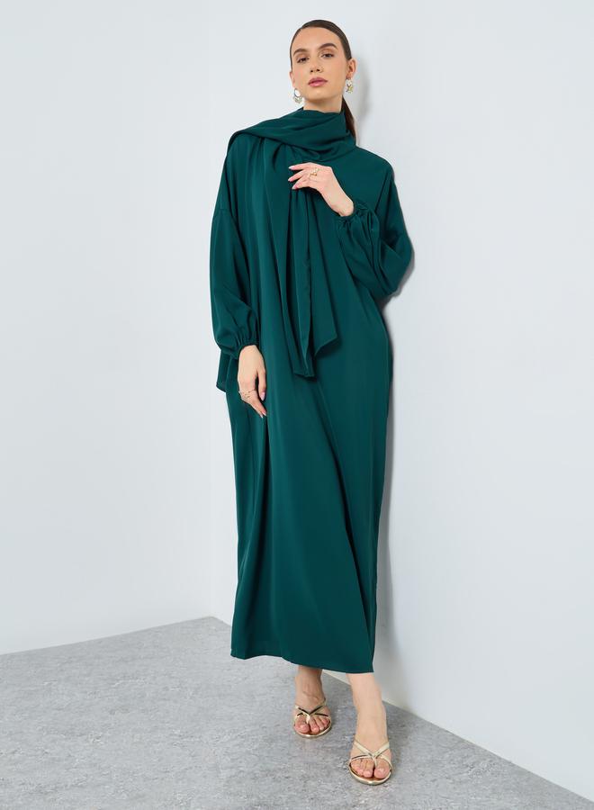Take Two Green Volume Sleeves Abaya with Matching Scarf - Image 2