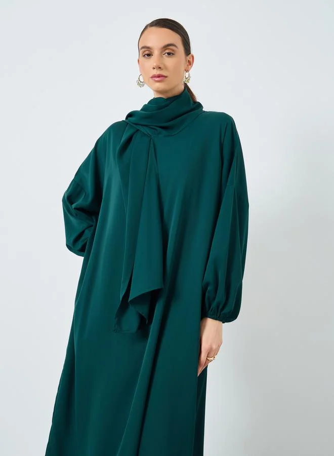 تايك تو Take Two Solid Long Sleeve Hooded Pocket Detail Abaya