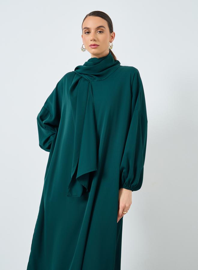 Take Two Green Volume Sleeves Abaya with Matching Scarf - Image 3