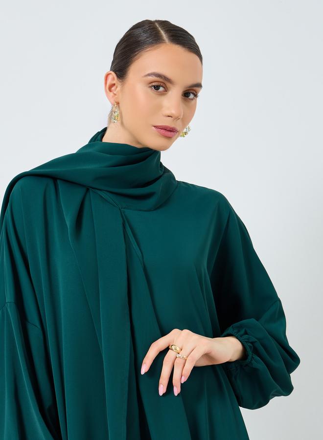 Take Two Green Volume Sleeves Abaya with Matching Scarf - Image 4