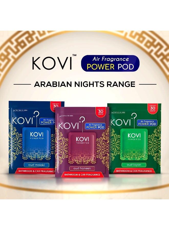 Kovi بود عطر الهواء لقضاء الحمام والسيارة، مجموعة عود، ملكي، ليان، حنين، معززة بالزيوت الأساسية، تدوم حتى 30 يومًا، مجموعة ليالي عربية، عبوة من 3 - Image 3