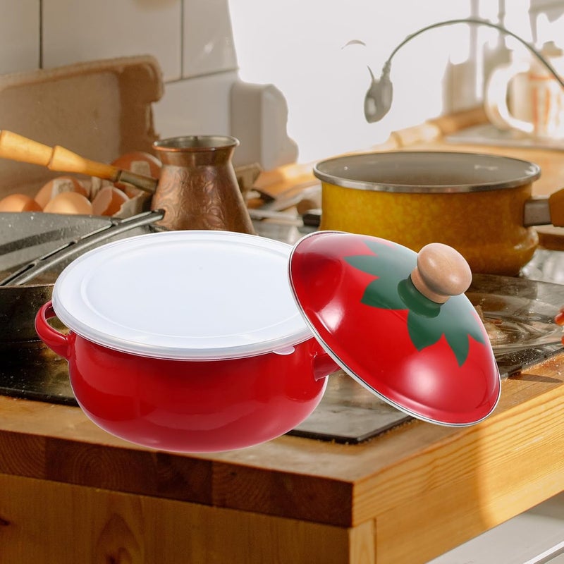 VOSAREA Enamel Stock Pot 18cm Wear-resistant Soup Pot with Double Lid Sturdy Home Cookware Suitable for Simmering Stews and Soups Assorted Style Assorted style - Image 5