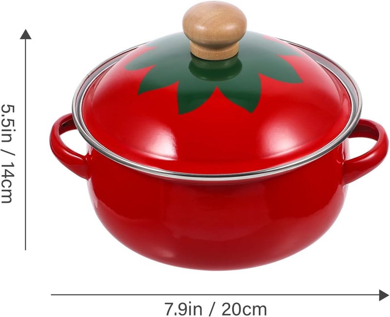 VOSAREA Enamel Stock Pot 18cm Wear-resistant Soup Pot with Double Lid Sturdy Home Cookware Suitable for Simmering Stews and Soups Assorted Style Assorted style - Image 2