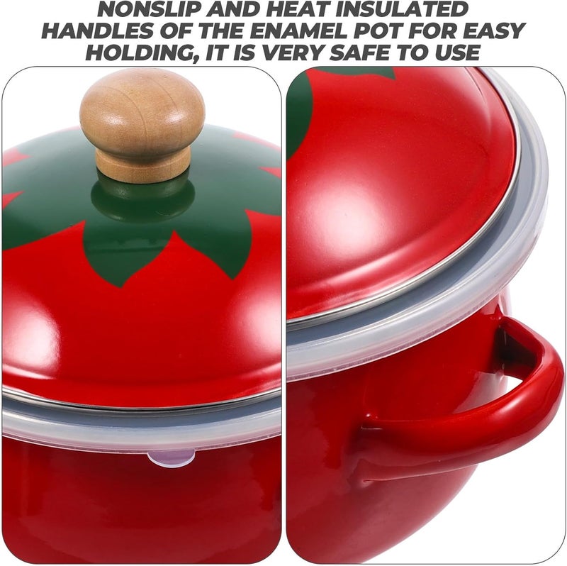 VOSAREA Enamel Stock Pot 18cm Wear-resistant Soup Pot with Double Lid Sturdy Home Cookware Suitable for Simmering Stews and Soups Assorted Style Assorted style - Image 3