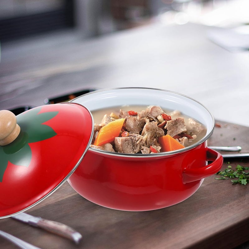 VOSAREA Enamel Stock Pot 18cm Wear-resistant Soup Pot with Double Lid Sturdy Home Cookware Suitable for Simmering Stews and Soups Assorted Style Assorted style - Image 4
