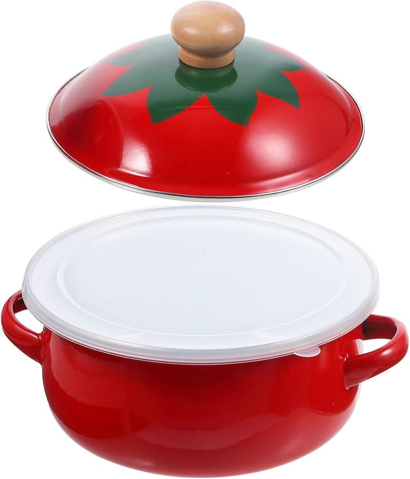 VOSAREA Enamel Stock Pot 18cm Wear-resistant Soup Pot with Double Lid Sturdy Home Cookware Suitable for Simmering Stews and Soups Assorted Style Assorted style - Image 1