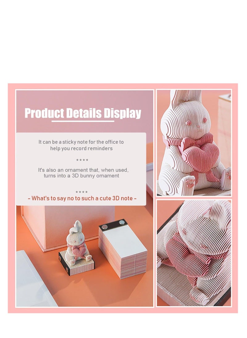SYOSI - 3D Rabbit Memo Pad, 3D Sticky Notes, 160 Page Engraving 3D Notepad, DIY Notepad, Pink Bunny 3D Notepad, Paper Carving Technology, for Offices, Study Rooms, Desktop Decorations, Valentine's Day - Image 1