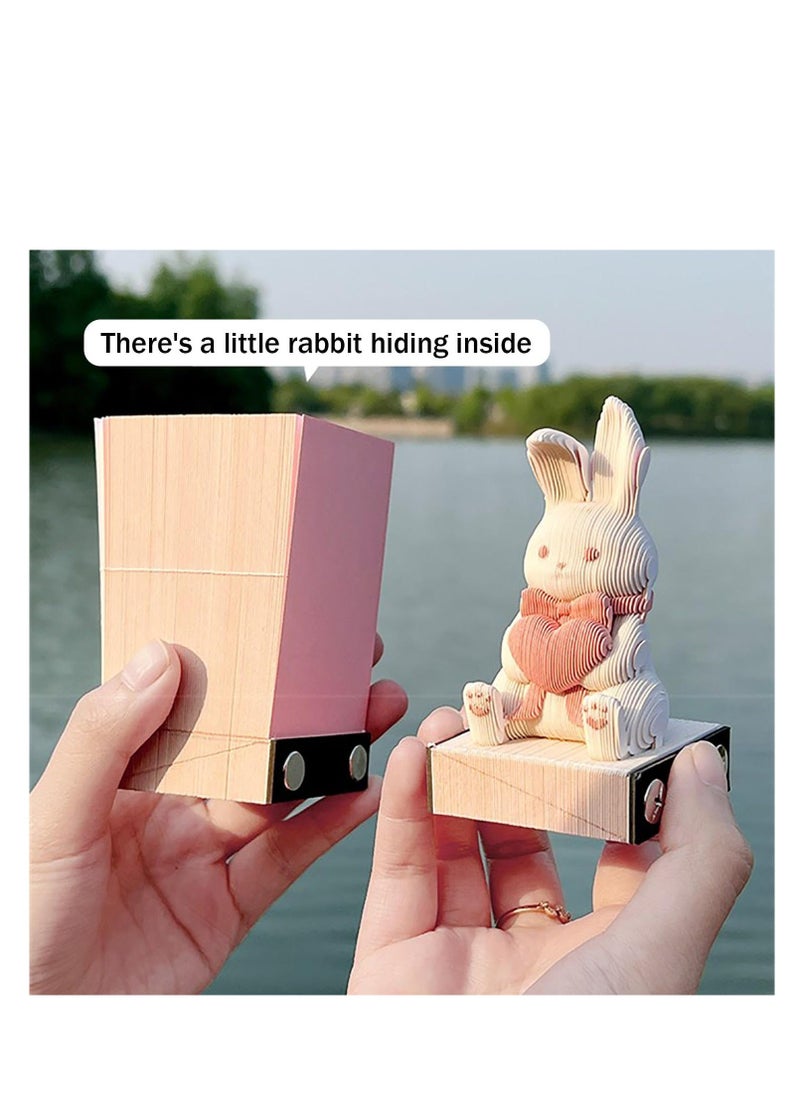 SYOSI - 3D Rabbit Memo Pad, 3D Sticky Notes, 160 Page Engraving 3D Notepad, DIY Notepad, Pink Bunny 3D Notepad, Paper Carving Technology, for Offices, Study Rooms, Desktop Decorations, Valentine's Day - Image 1