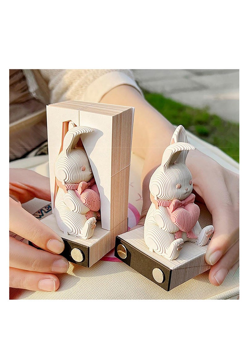 SYOSI - 3D Rabbit Memo Pad, 3D Sticky Notes, 160 Page Engraving 3D Notepad, DIY Notepad, Pink Bunny 3D Notepad, Paper Carving Technology, for Offices, Study Rooms, Desktop Decorations, Valentine's Day - Image 1