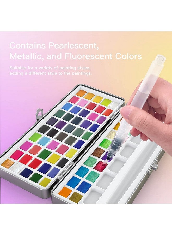 Like-It like it 72 Colors Solid Pigment Watercolor Paints Set | Professional Art Supplies with Portable Brush Pen | Metal Box for Easy Storage - Multicolor - Image 3